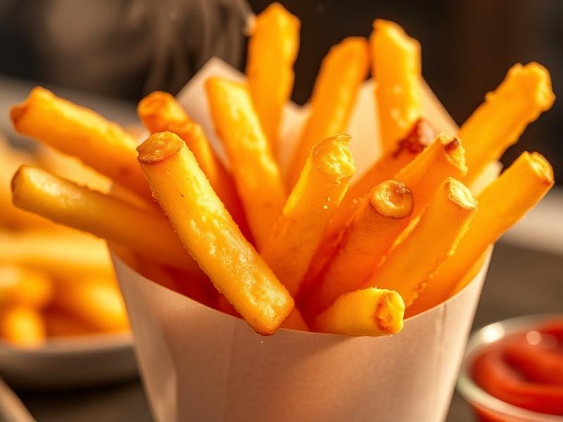 Frites dorées croustillantes servies dans un cornet — cantine mobile