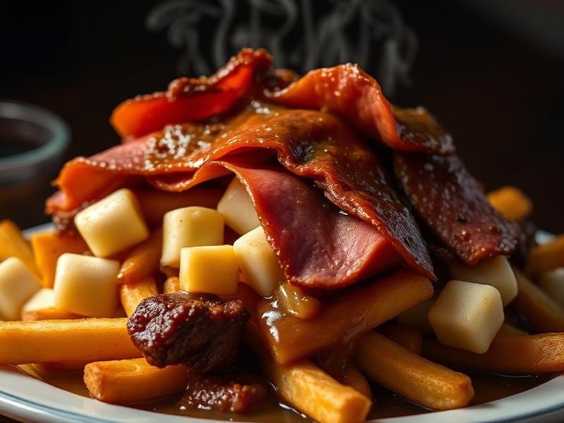 Poutine au smoked meat — généreux morceaux de viande fumée